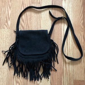 Blush Princess Black Suede Fringe Crossbody Bag